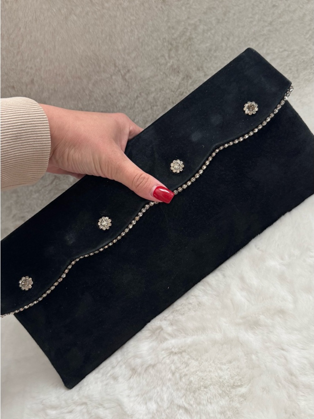 Vintage Kirshner Suede Evening Clutch with Rhinestones